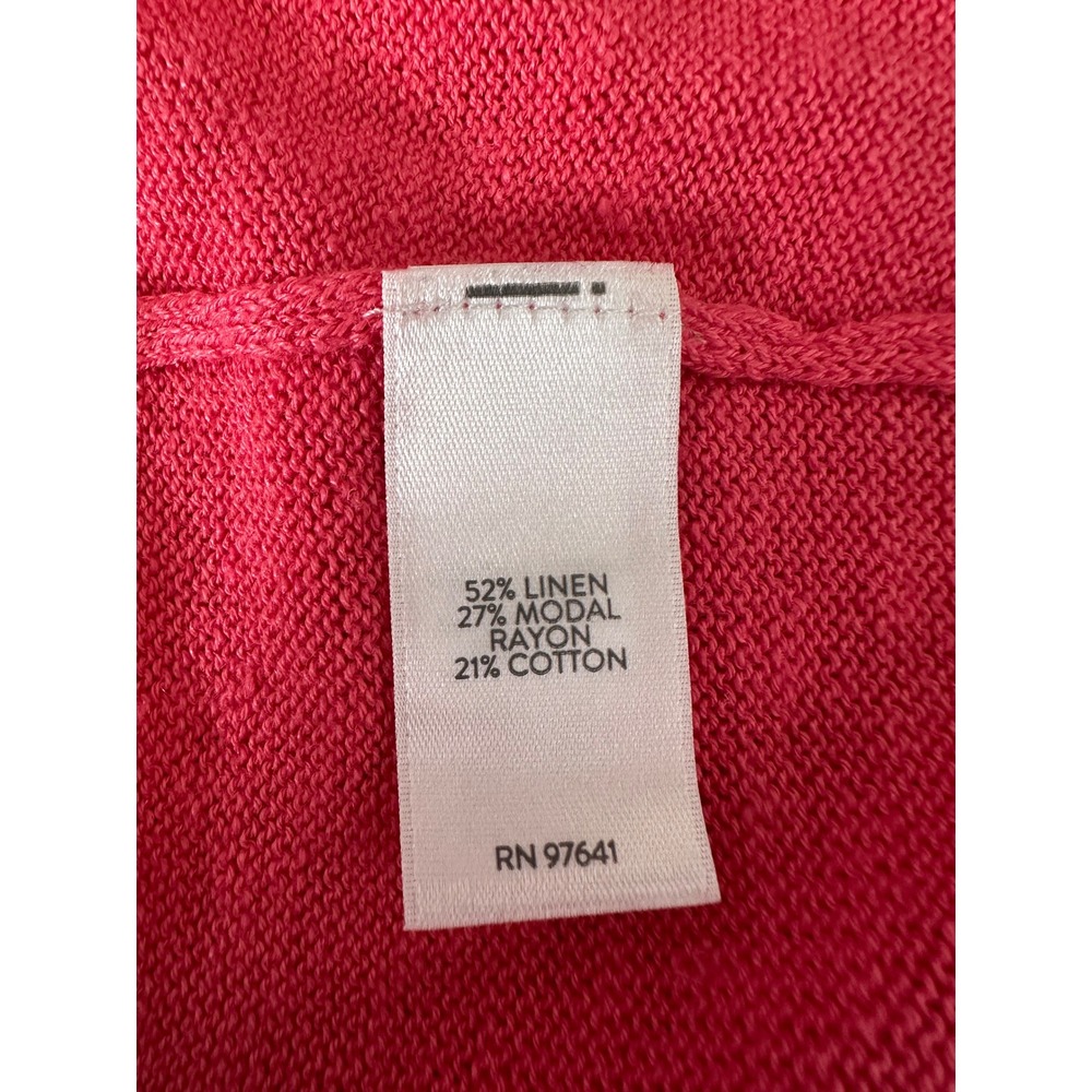 J. Jill Womens Cardigan Size M Pink Linen Blend Open Front Short Sleeve Sweater - Picture 4 of 8